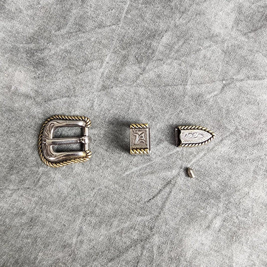 Hat Buckle Set, Silver and gold rope detail, for 3/8 inch hatband